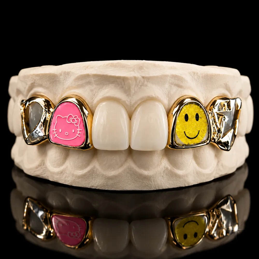 Smiley & Kitty Enamel Open Face Grillz